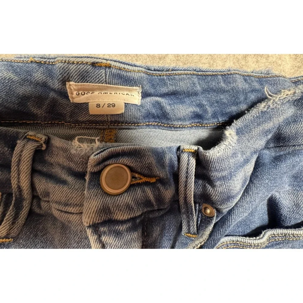 Good American Good Boy Jeans Womens 8/29 Blue Med Wash Stretch Raw Hem